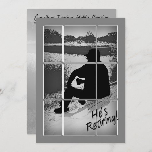 退職パーティの招待状 – ハローペンション – 男性 招待状 (正面/裏面)