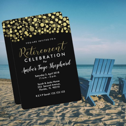 退職パーティの招待状、ブラックおよび金ゴールド 招待状