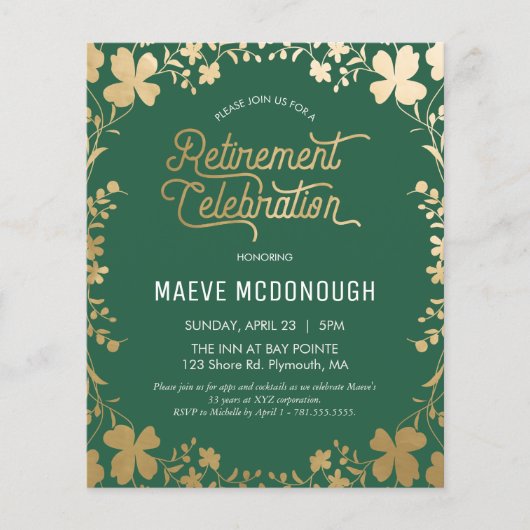 退職パーティの招待状、ヴィンテージクローバー招待状 チラシ (正面)