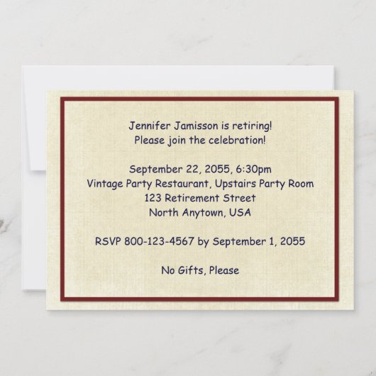 退職パーティの招待状、ヴィンテージ交換機 招待状 (裏面)