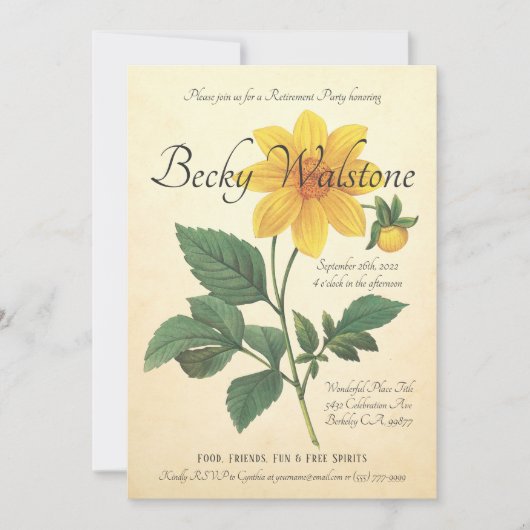 退職パーティの招待状|ヴィンテージ植物2 招待状 (正面)