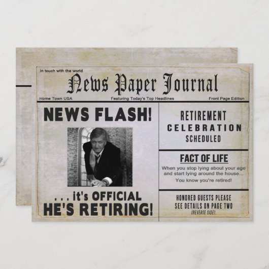 退職パーティの招待状 – 写真の挿入/ニュース – 招待状 (正面/裏面)