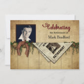 退職パーティの招待状、写真、馬靴 招待状 (正面)