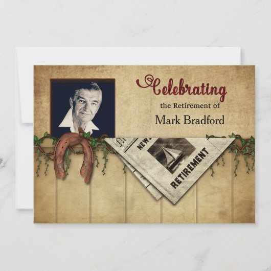 退職パーティの招待状、写真、馬靴 招待状 (正面)