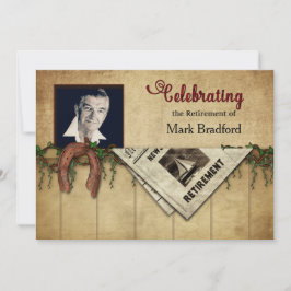 退職パーティの招待状、写真、馬靴 招待状
