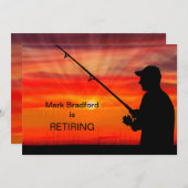 退職パーティの招待状-魚釣りサンセット 招待状 (正面/裏面)