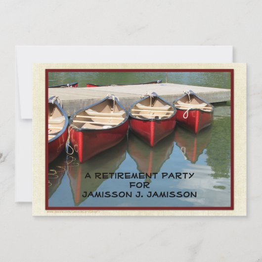 退職パーティの招待状、3つの赤カヌー 招待状 (正面)