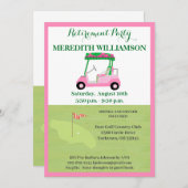 退職パーティーおもしろいピンクグリーンゴルフパーティー 招待状 (正面/裏面)