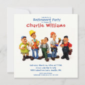 退職パーティーお祝いおもしろいブルーレッド 招待状 (正面)