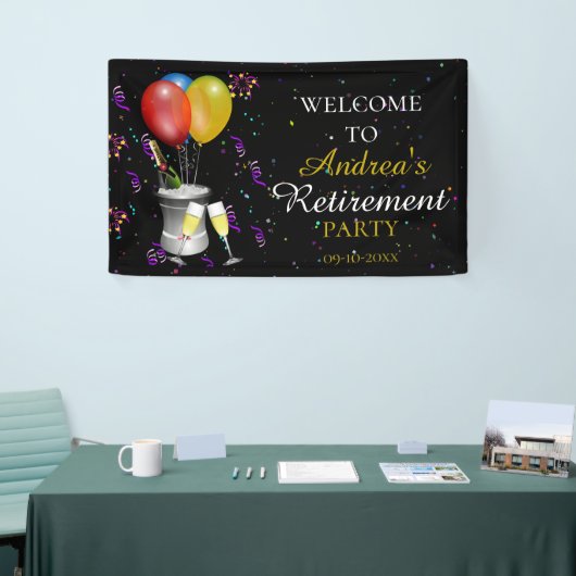 退職パーティーお祝いブラックウェルカム 横断幕 (トレードショー)