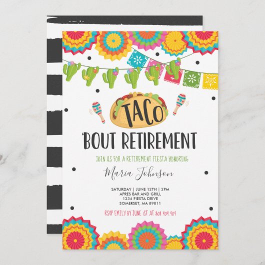 退職パーティーのタコスの一続きの退職 招待状 (正面/裏面)