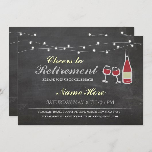 退職パーティーのチョークの赤の招待状への応援 招待状 (正面/裏面)