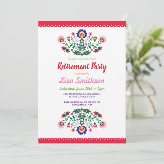 退職パーティーのフェスタのメキシコ人の花柄 招待状 (スタンド正面)