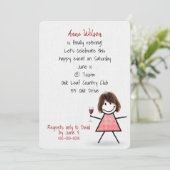 退職パーティーのワインボトルを持つ女性 招待状 (スタンド正面)