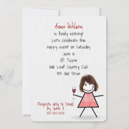 退職パーティーのワインボトルを持つ女性 招待状