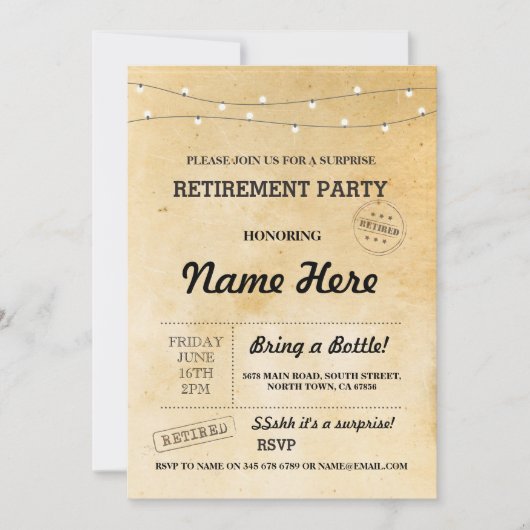退職パーティーのヴィンテージの退職したなペーパー招待状 招待状 (正面)