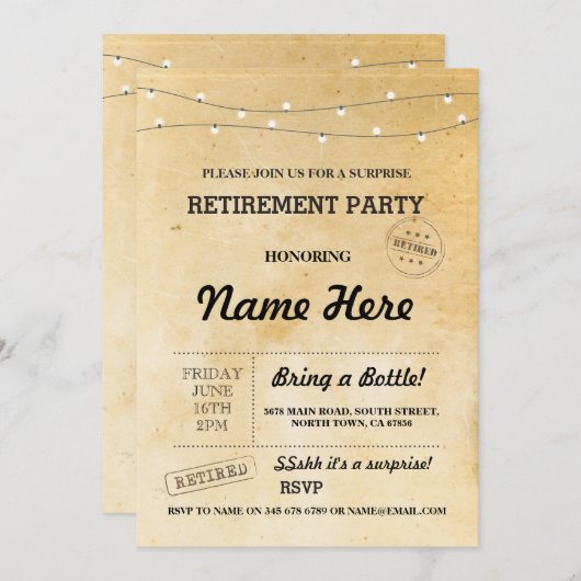 退職パーティーのヴィンテージの退職したなペーパー招待状 招待状