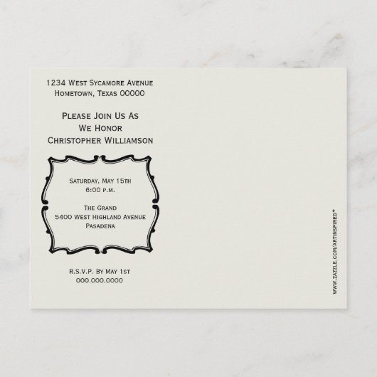 退職パーティーの写真カードヴィンテージの招待状 案内ポストカード (裏面)