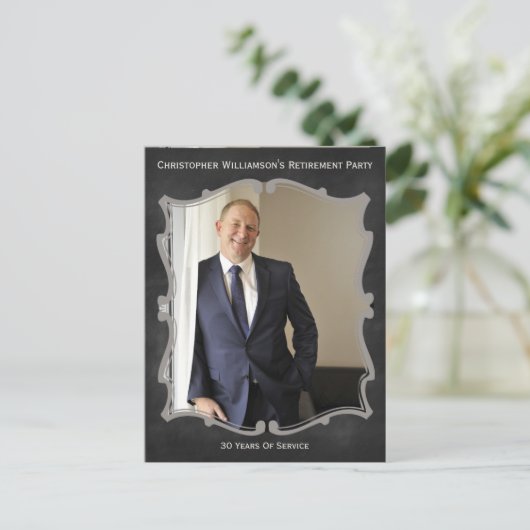 退職パーティーの写真カードヴィンテージの招待状 案内ポストカード (スタンド正面)