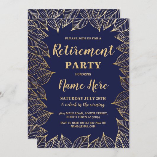 退職パーティーの招待海軍金ぱくの秋の秋 招待状 (正面/裏面)