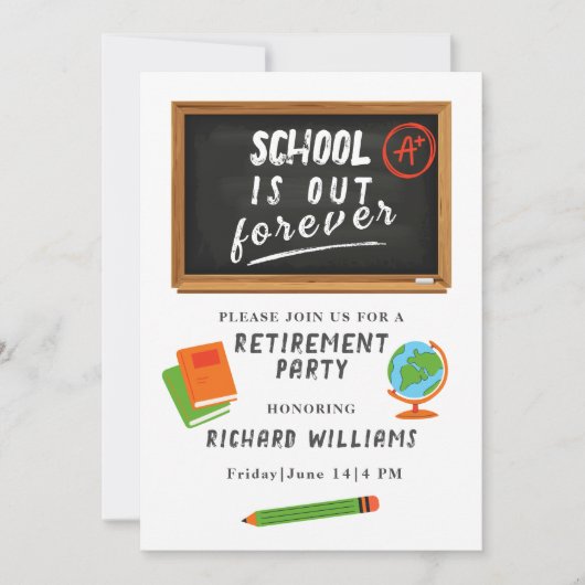 退職パーティーの招待状 学校の先生 黒板 招待状 (正面)