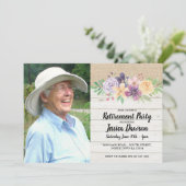 退職パーティーの木製のバーラップの花の素朴な写真 招待状 (スタンド正面)