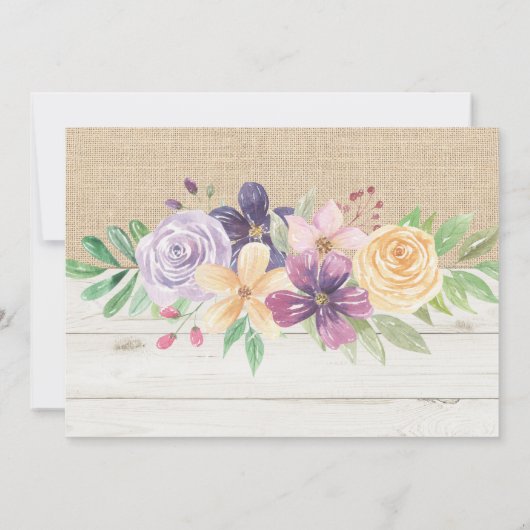 退職パーティーの木製のバーラップの花の素朴な写真 招待状 (裏面)