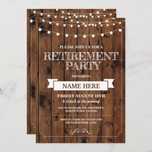 退職パーティーの素朴で退職したな木製の招待状 招待状 (正面/裏面)