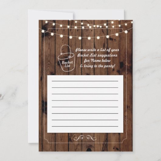 退職パーティーの素朴なバケツのリストの木製の招待 招待状 (裏面)