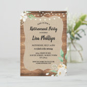 退職パーティーの素朴な白い花木バーラップ 招待状 (スタンド正面)