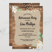 退職パーティーの素朴な白い花木バーラップ 招待状 (正面/裏面)