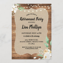 退職パーティーの素朴な白い花木バーラップ 招待状