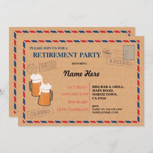 退職パーティーの郵便郵便はがきの退職したな招待 招待状 (正面/裏面)