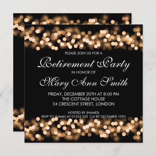 退職パーティーの金ゴールドのハリウッドのエレガントな魅力 招待状 (正面/裏面)