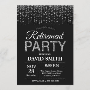 退職パーティーの黒および銀のグリッター 招待状