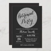 退職パーティーの黒および銀のグリッター 招待状 (正面/裏面)