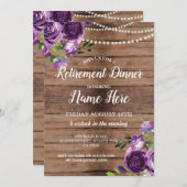 退職パーティーは紫色の木製の花の招待を退職させます 招待状 (正面/裏面)