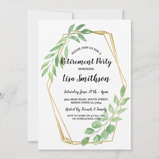 退職パーティーは金ゴールドフレームの夏の招待を残します 招待状 (正面)