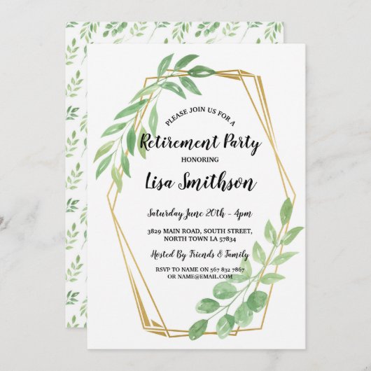 退職パーティーは金ゴールドフレームの夏の招待を残します 招待状 (正面/裏面)
