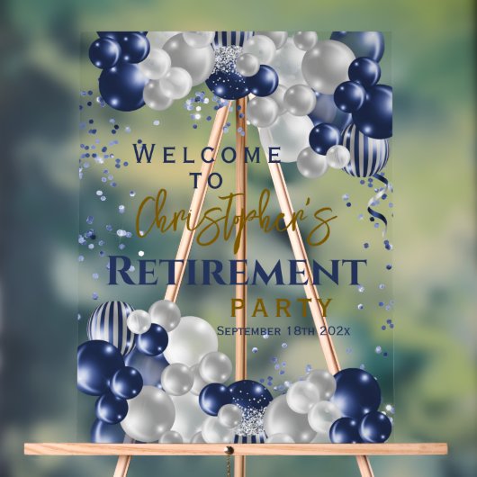 退職パーティーウェルカムブルーバルーン アクリルサイン (ニュートラル)