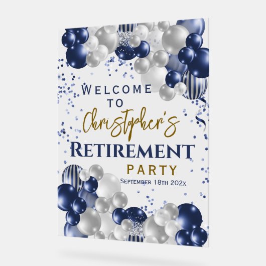 退職パーティーウェルカムブルーバルーン アクリルサイン (傾斜)