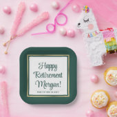 退職パーティーエレガントグリーンと金ゴールドスクエア ペーパープレート (パーティー)