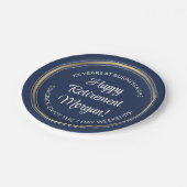 退職パーティーエレガントネイビーブルー、ホワイト&金ゴールド ペーパープレート (アングル)