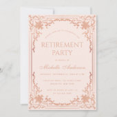 退職パーティーエレガントピンクローズ金ゴールドフェミニン 招待状 (正面)