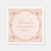 退職パーティーエレガントピンクローズ金ゴールドヴィンテージ スタンダードカクテルナプキン (正面)