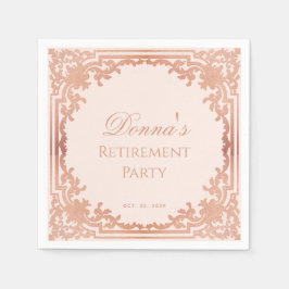 退職パーティーエレガントピンクローズ金ゴールドヴィンテージ スタンダードカクテルナプキン