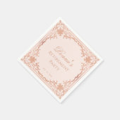 退職パーティーエレガントピンクローズ金ゴールドヴィンテージ スタンダードカクテルナプキン (角)