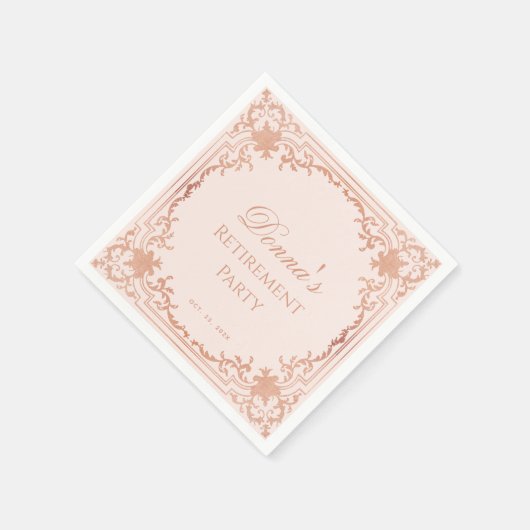 退職パーティーエレガントピンクローズ金ゴールドヴィンテージ スタンダードカクテルナプキン (角)