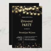 退職パーティーエレガントブラックおよび金ゴールド 招待状 (正面/裏面)