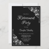 退職パーティーエレガントブラックとホワイト文字 招待状 (正面)